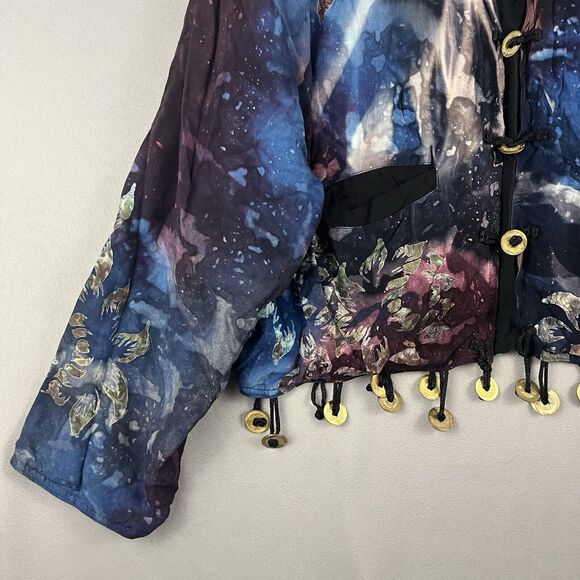 Bali Moon Vtg Cropped Jacket With Metal Button Tassle Boho Tie Dye Fire Dancer - Picture 4 of 8